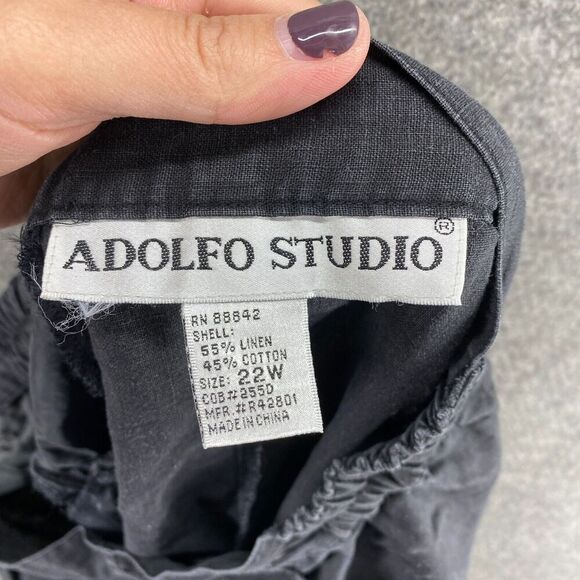Adolfo Studio Shorts Women 22W Plus Black High Rise Bermuda Linen Flat Front - Picture 8 of 9